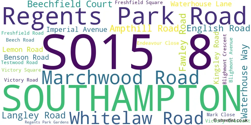 A word cloud for the SO15 8 postcode